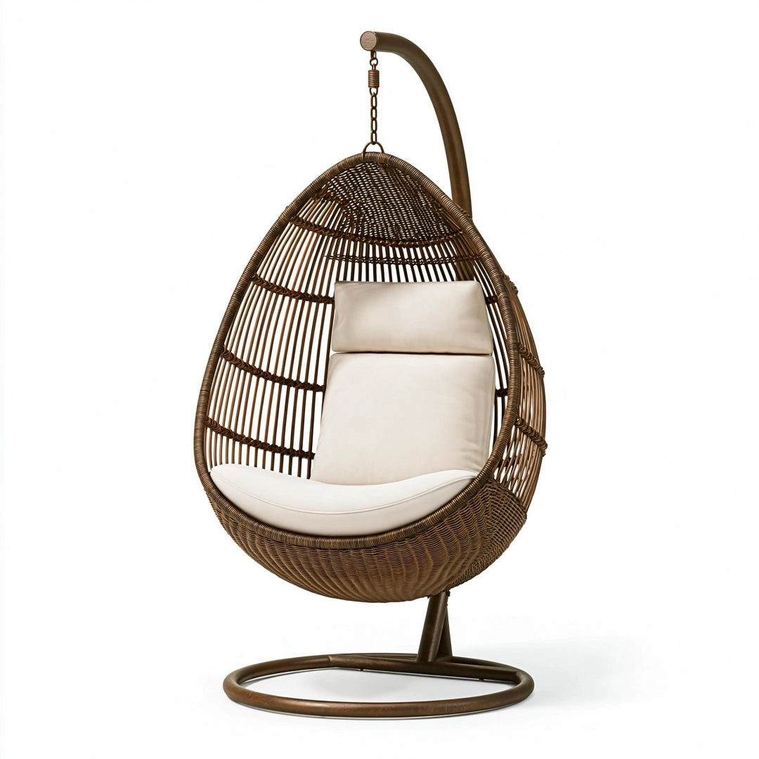 Hängesessel 105 x 105 x 195 cm aus Rattan Braun mit Metallgestell im Boho-Stil