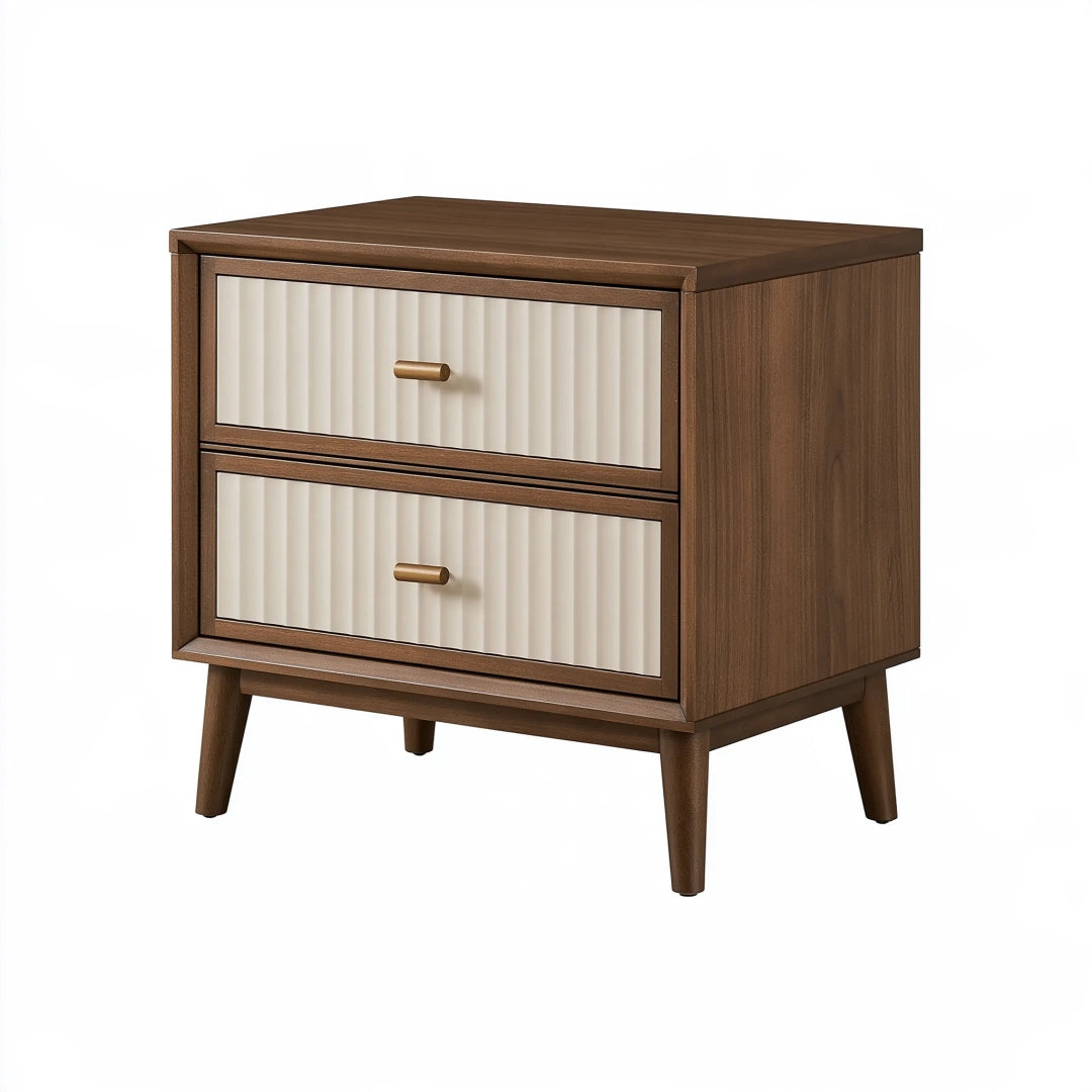 Nachttisch 50 x 40 x 55 cm in Braun/Creme - Holzwerkstoff mit 2 Schubladen im Retro-Stil