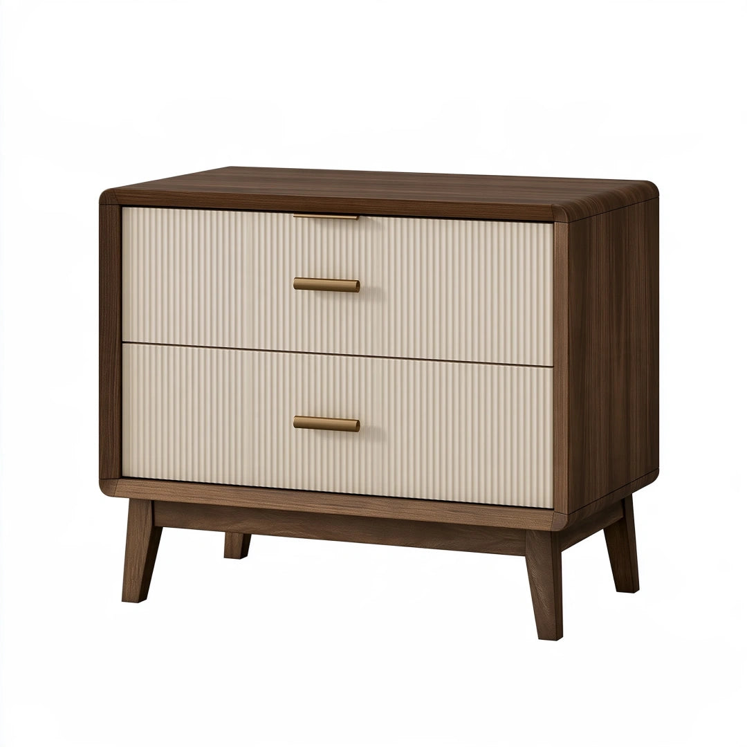 Nachttisch 60 x 40 x 60 cm in Dunkelbraun/Creme Holzwerkstoff mit 2 Schubladen im Retro-Stil