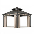 Pavillon 300 x 300 x 290 cm Stahl Anthrazit mit Vorhängen