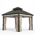 Gartenpavillon 300 x 300 cm aus Metall in Anthrazit mit Vorhängen und Lüftungsdach