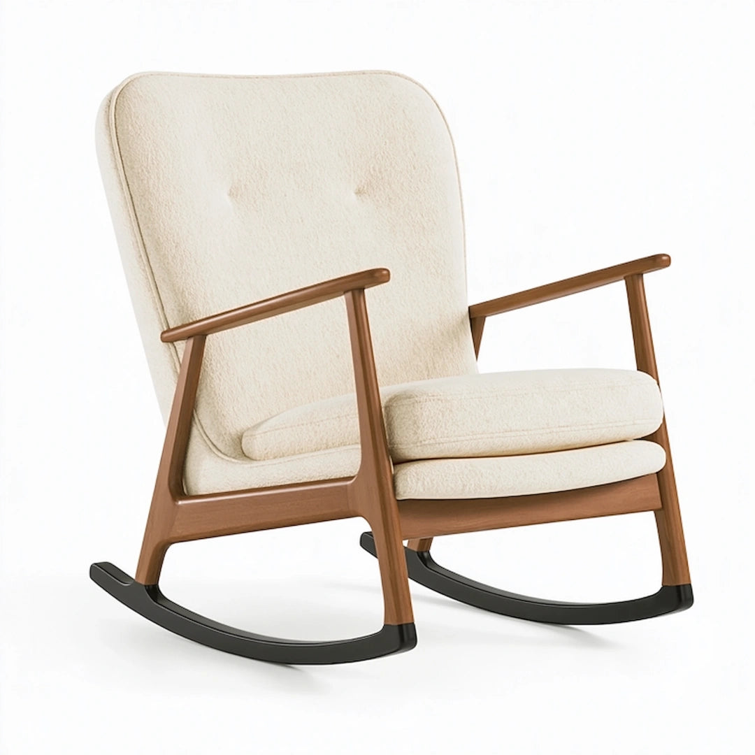 Schaukelstuhl 68 x 88 x 98 cm in Creme und Braun mit Holzgestell und Polsterbezug