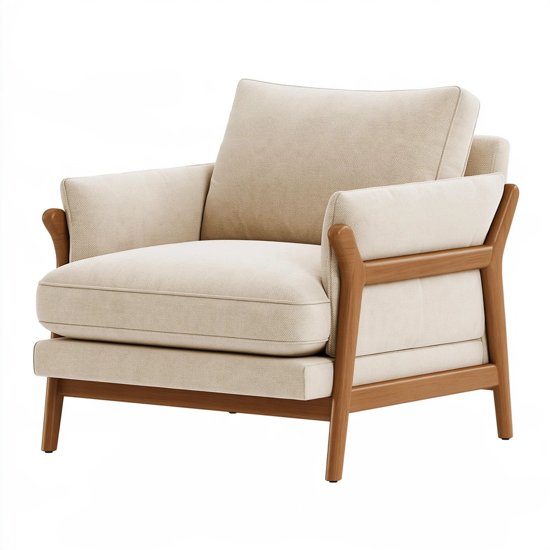 Sessel 82 x 86 x 84 cm aus Stoff und Holz in Creme/Braun - gepolsterter Loungesessel