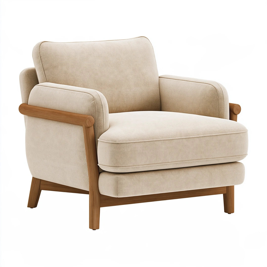 Sessel 90 x 85 x 88 cm Beige Stoff Holzgestell Mid Century Stil
