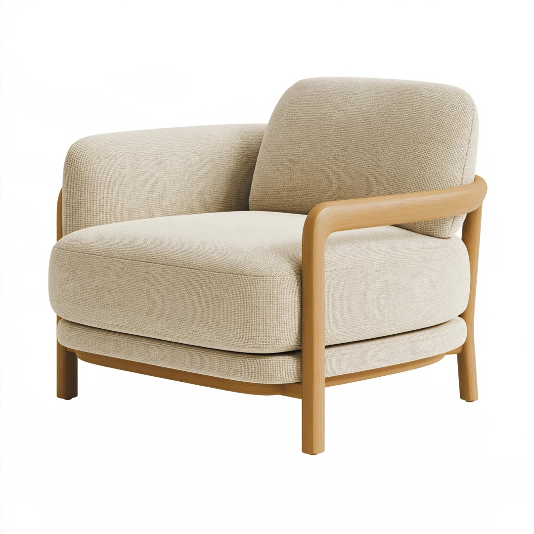 Sessel 80 x 80 x 80 cm Strukturstoff Beige Holzgestell Wohnzimmer Modern