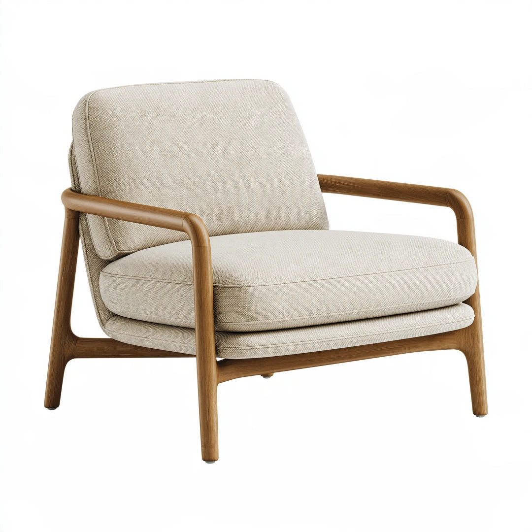 Sessel 78 x 82 x 82 cm mit Textilbezug in Beige und Holzgestell im skandinavischen Stil
