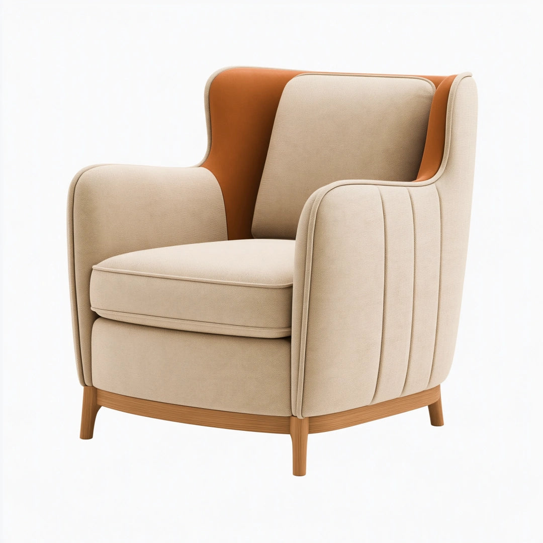 Ohrensessel 82 x 78 x 103 cm Textilbezug Beige Terrakotta mit Holzfüßen