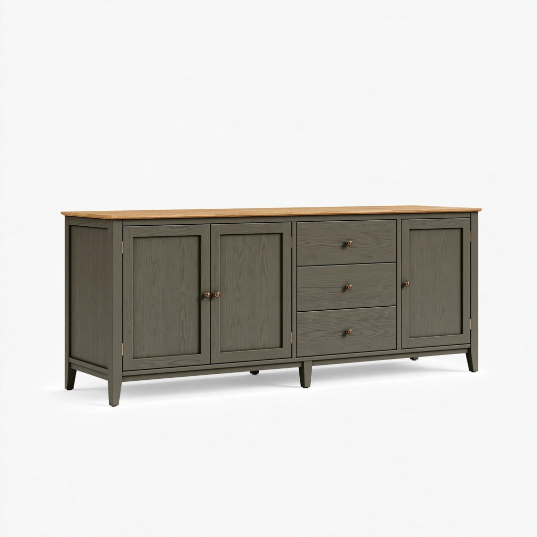 Sideboard 200 x 45 x 85 cm aus Holz in Dunkelgrau mit Eichenfarbener Platte