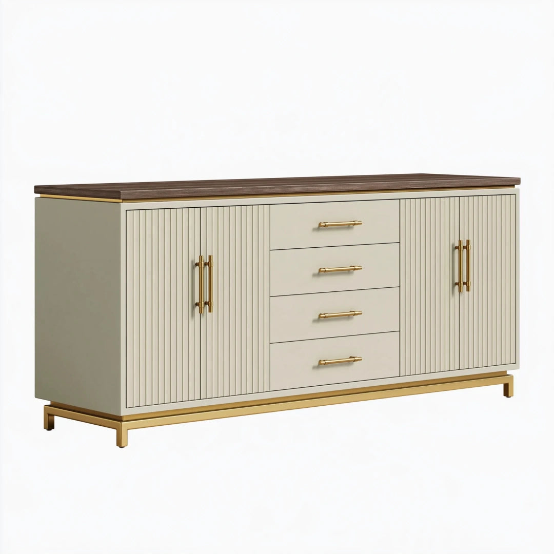 Sideboard 160 cm Cremefarben Holzwerkstoff mit Metallgestell geriffeltem Frontdesign
