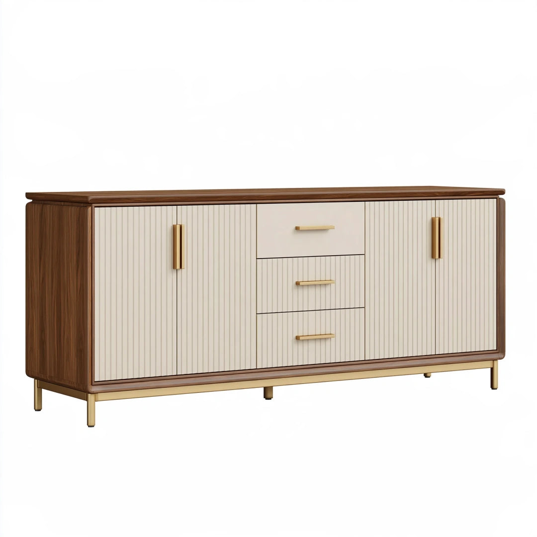 Sideboard 160 x 40 x 85 cm Holzwerkstoff Braun Creme mit geriffelter Front und Schubladen