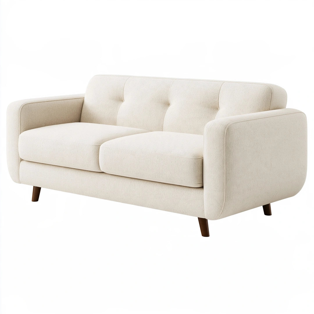 2-Sitzer Sofa 160 cm Creme Stoff mit Holzfüßen und gepolsterter Rückenlehne