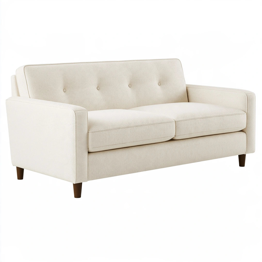 2-Sitzer Sofa 160 x 85 x 84 cm Creme Textil mit Holzfüßen im skandinavischen Stil