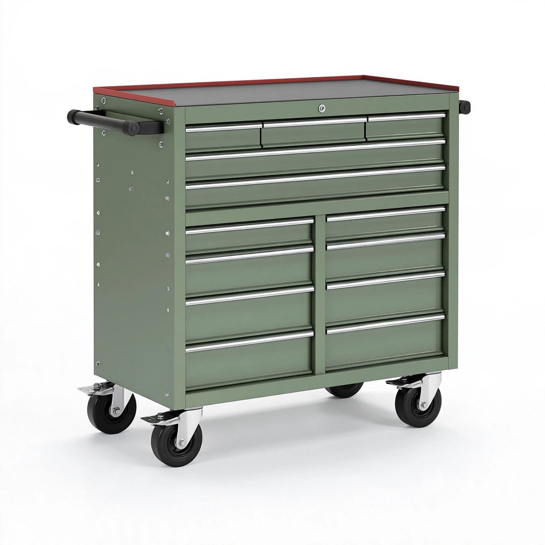 Werkzeugwagen 77 x 46 x 95 cm Stahl olivgrün mit 9 Schubladen
