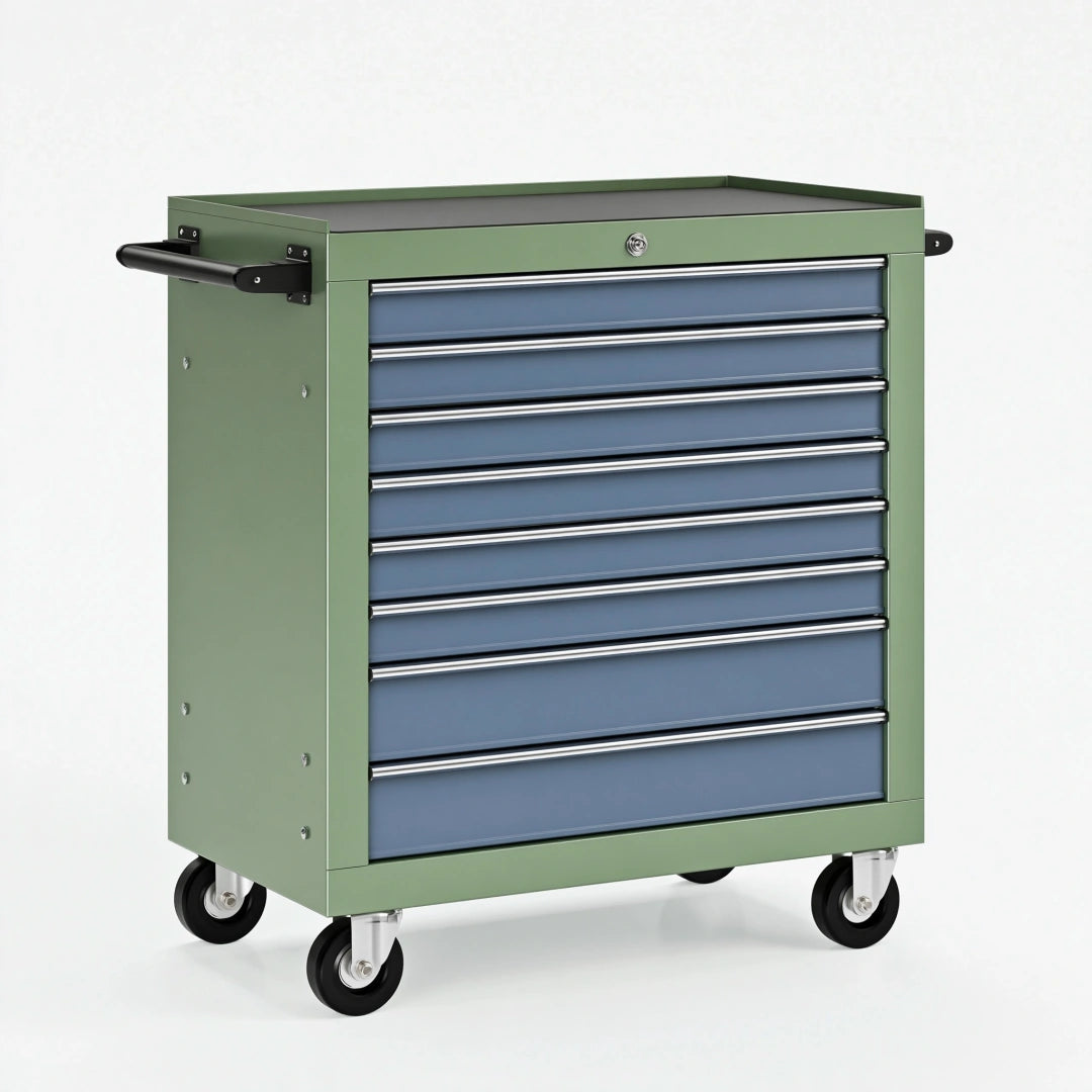 Werkzeugwagen 80 x 50 x 100 cm Stahl Grün Blau mit 8 Schubladen